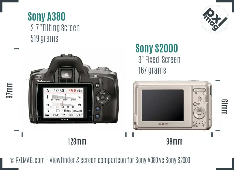 Sony A380 vs Sony S2000 Screen and Viewfinder comparison