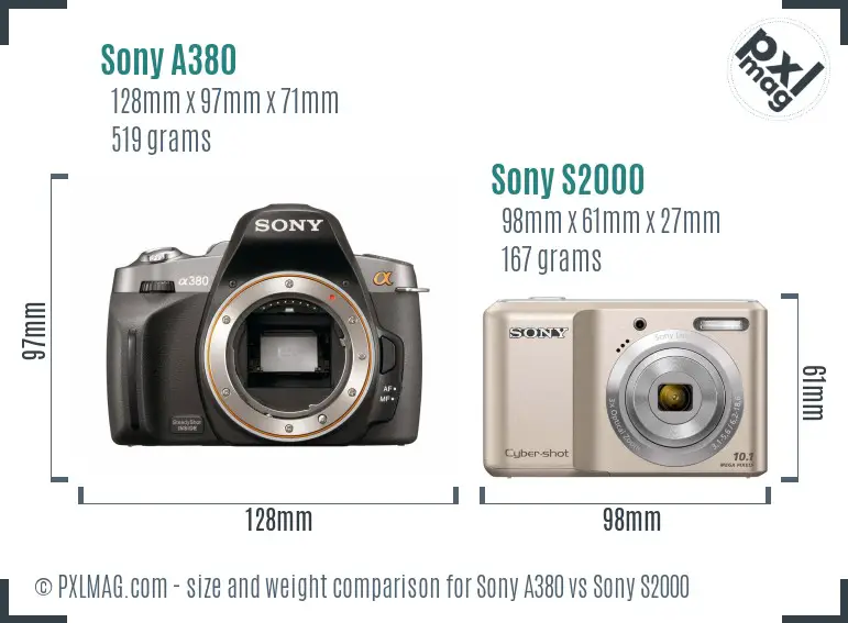 Sony A380 vs Sony S2000 size comparison