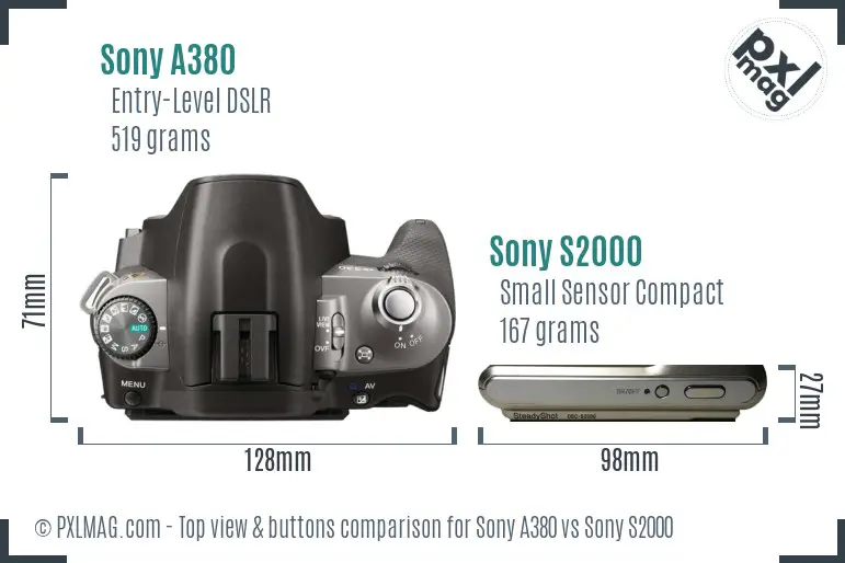 Sony A380 vs Sony S2000 top view buttons comparison