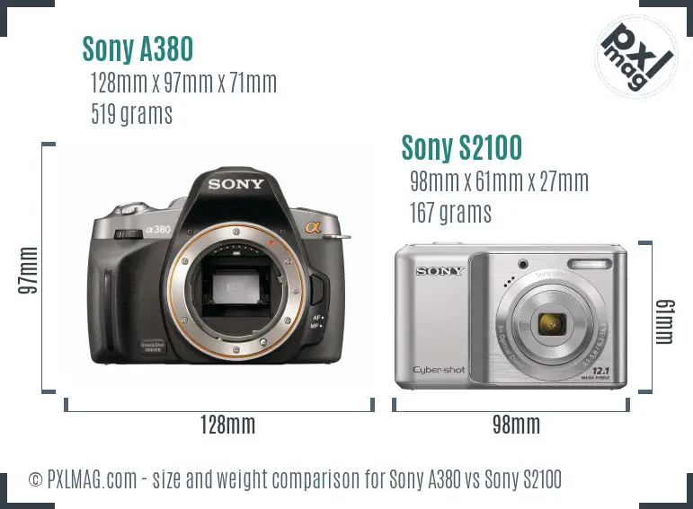 Sony A380 vs Sony S2100 size comparison