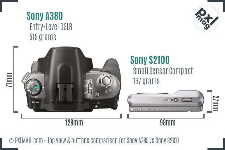 Sony A380 vs Sony S2100 top view buttons comparison