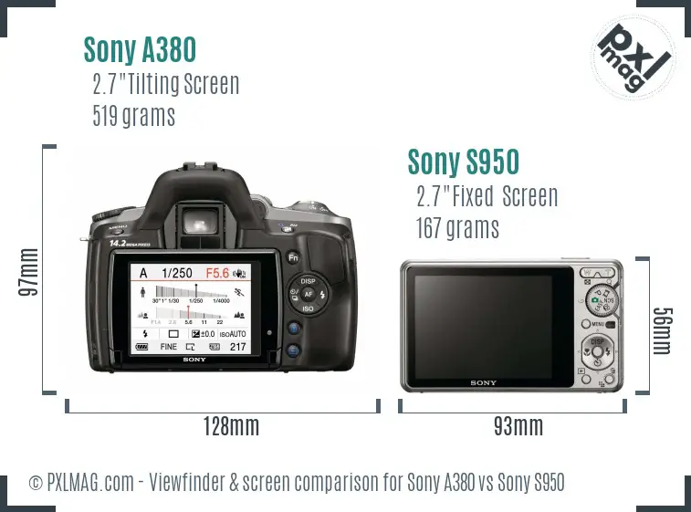 Sony A380 vs Sony S950 Screen and Viewfinder comparison