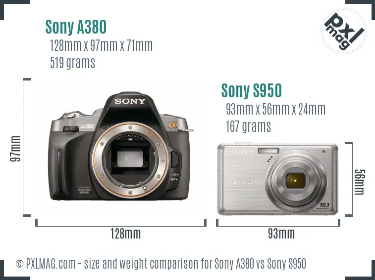 Sony A380 vs Sony S950 size comparison
