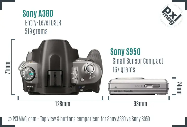 Sony A380 vs Sony S950 top view buttons comparison
