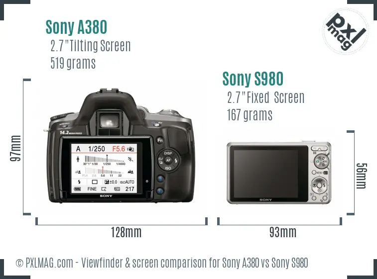 Sony A380 vs Sony S980 Screen and Viewfinder comparison