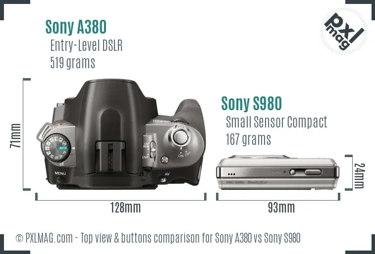 Sony A380 vs Sony S980 top view buttons comparison