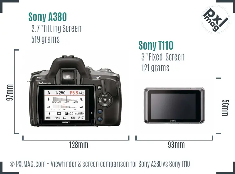 Sony A380 vs Sony T110 Screen and Viewfinder comparison
