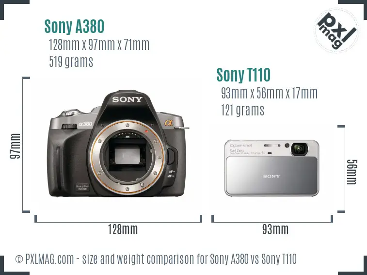 Sony A380 vs Sony T110 size comparison