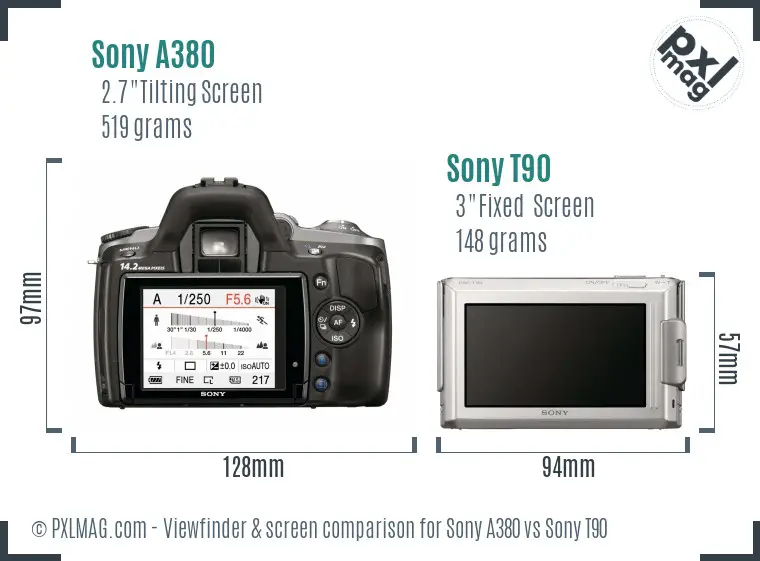 Sony A380 vs Sony T90 Screen and Viewfinder comparison