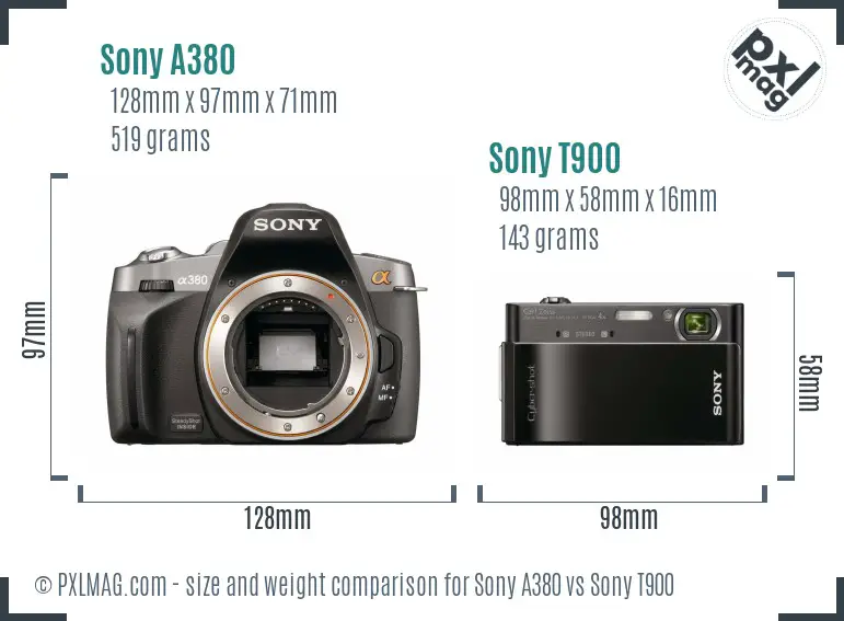 Sony A380 vs Sony T900 size comparison
