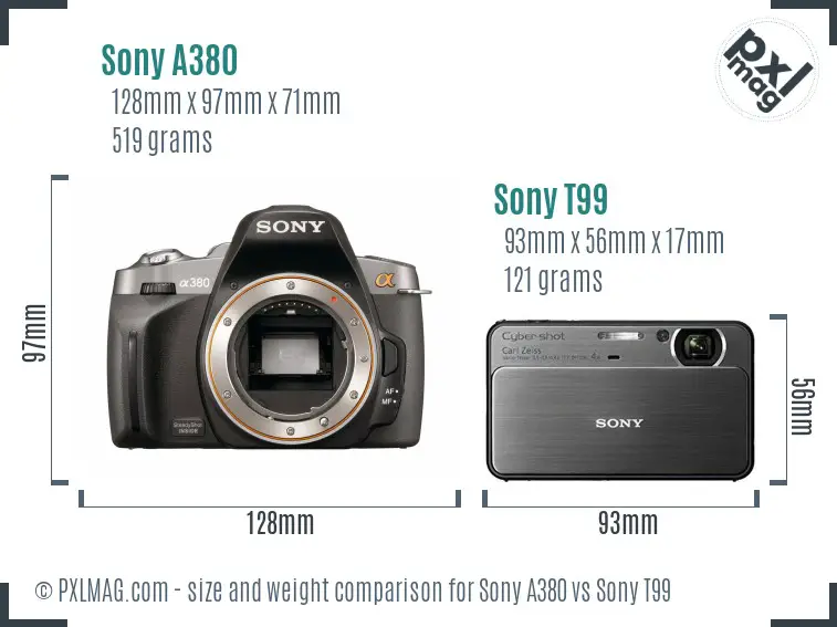 Sony A380 vs Sony T99 size comparison
