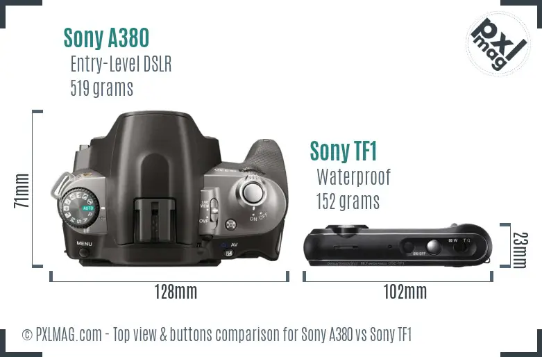 Sony A380 vs Sony TF1 top view buttons comparison