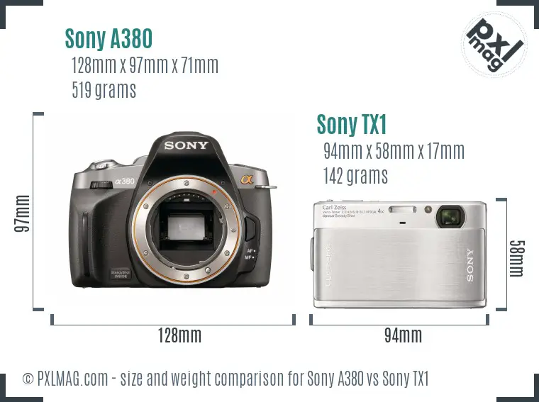 Sony A380 vs Sony TX1 size comparison