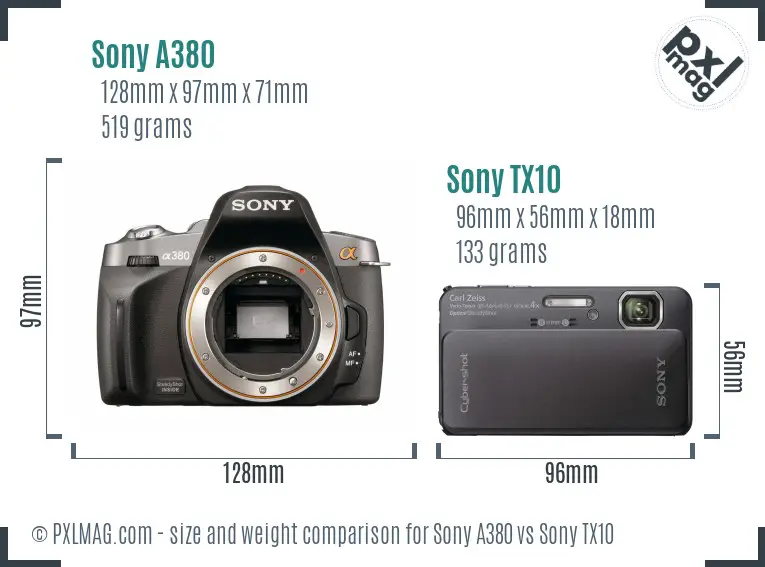 Sony A380 vs Sony TX10 size comparison