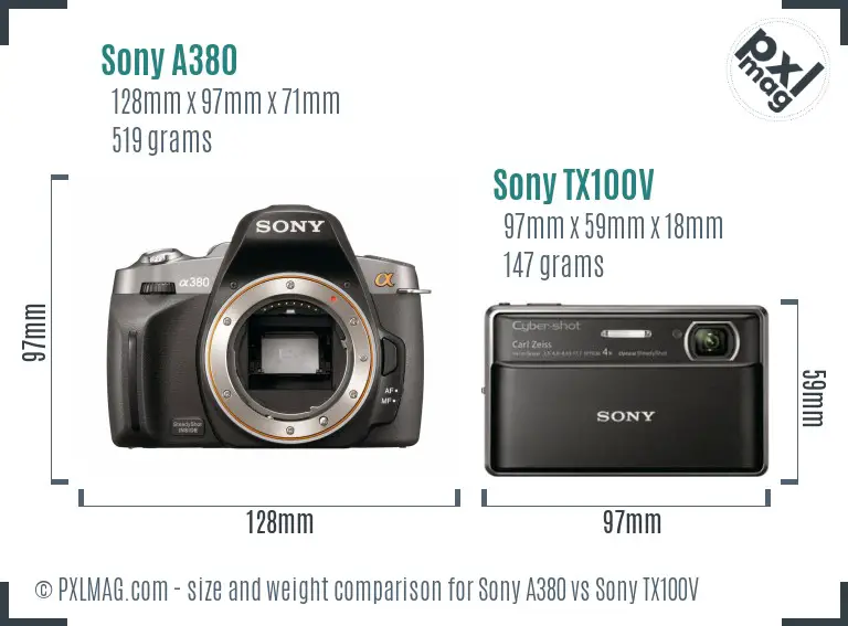 Sony A380 vs Sony TX100V size comparison
