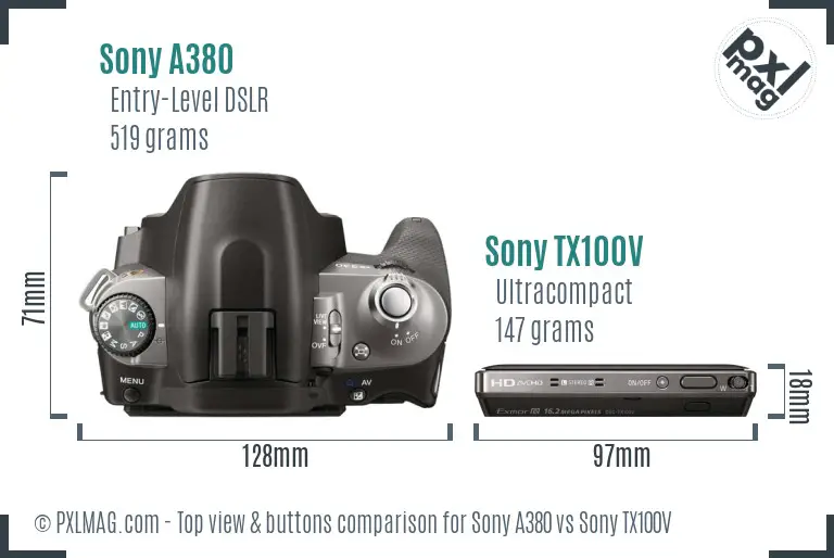 Sony A380 vs Sony TX100V top view buttons comparison