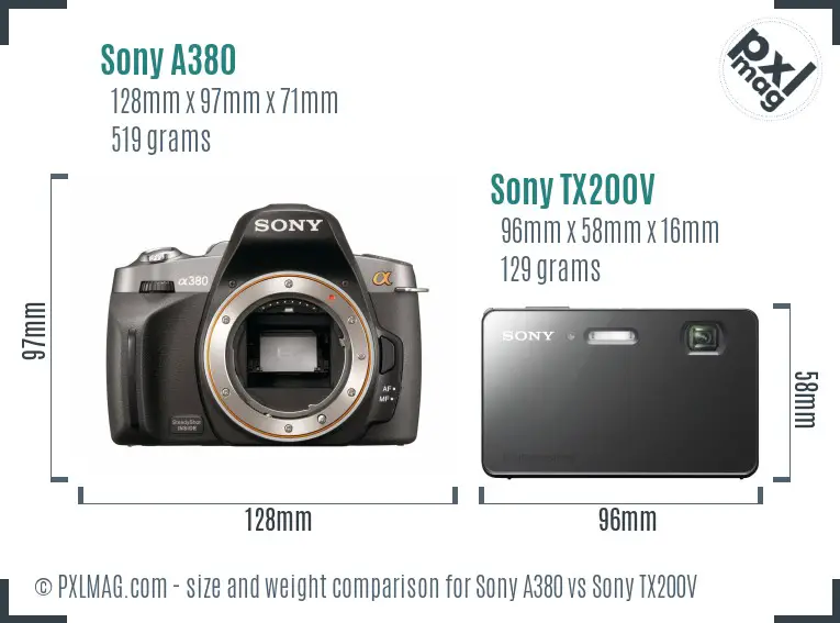 Sony A380 vs Sony TX200V size comparison