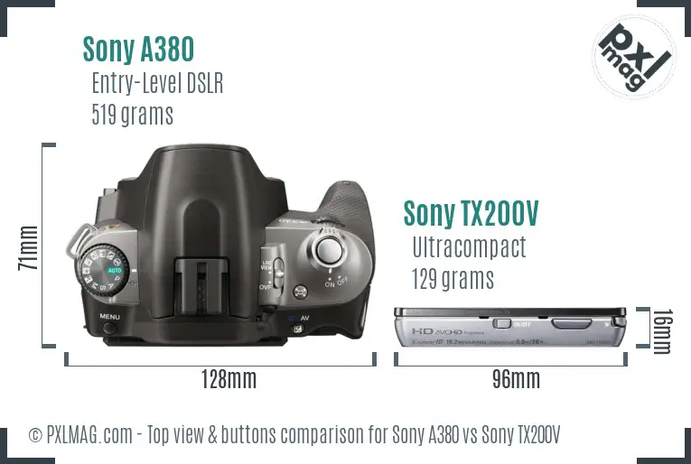 Sony A380 vs Sony TX200V top view buttons comparison