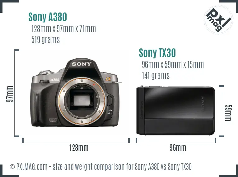 Sony A380 vs Sony TX30 size comparison