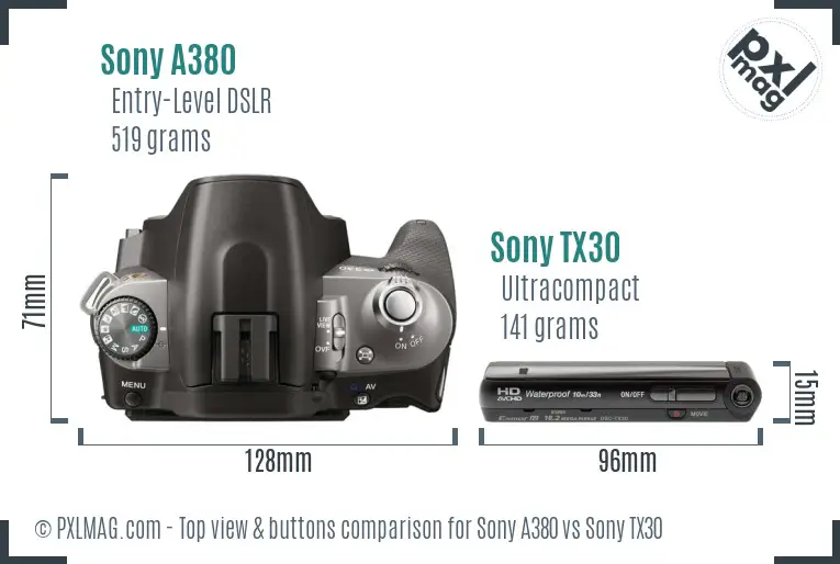 Sony A380 vs Sony TX30 top view buttons comparison
