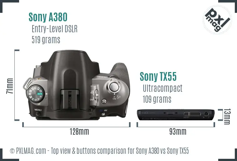 Sony A380 vs Sony TX55 top view buttons comparison