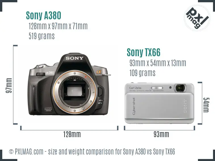 Sony A380 vs Sony TX66 size comparison