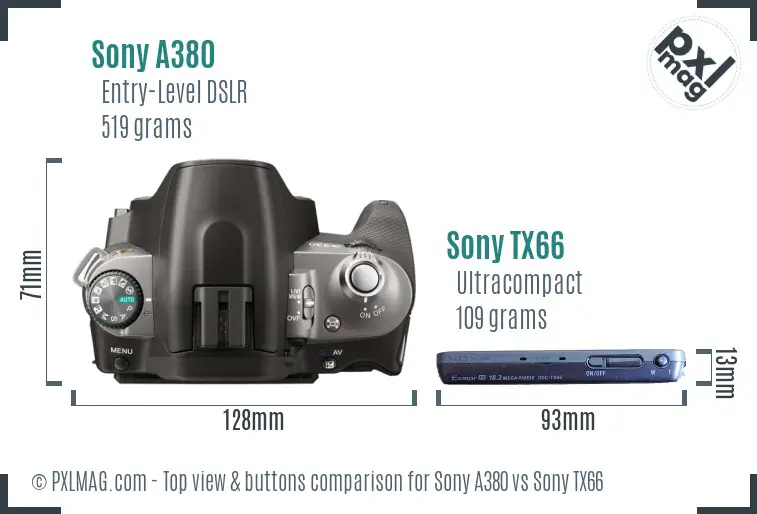 Sony A380 vs Sony TX66 top view buttons comparison