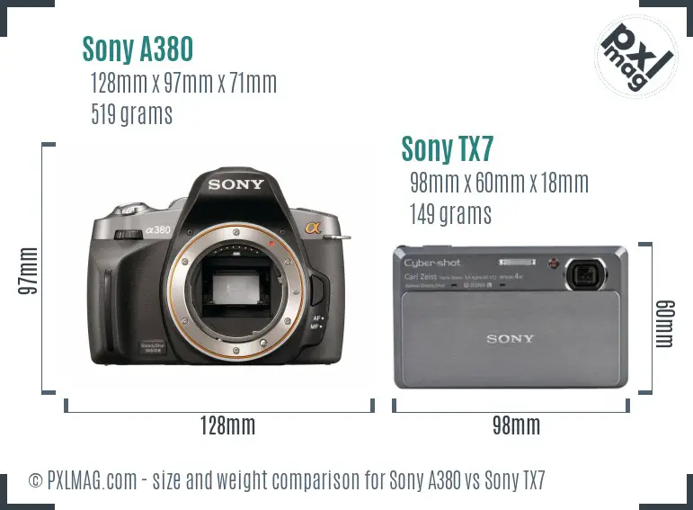 Sony A380 vs Sony TX7 size comparison