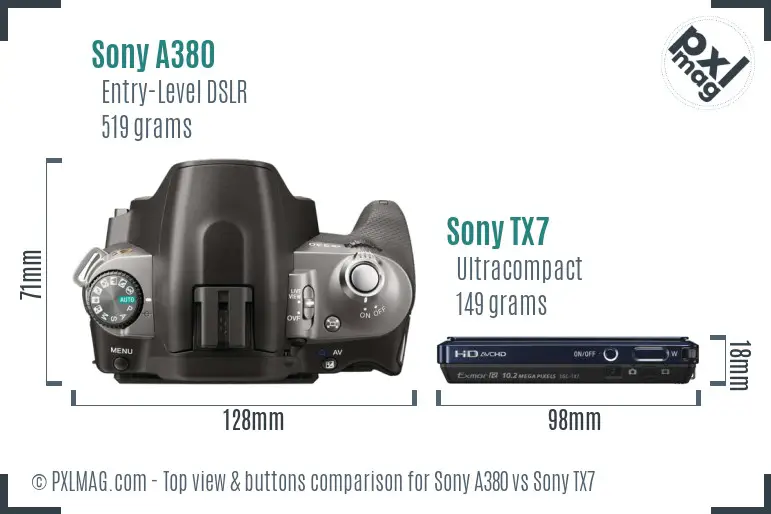Sony A380 vs Sony TX7 top view buttons comparison