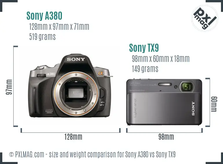 Sony A380 vs Sony TX9 size comparison