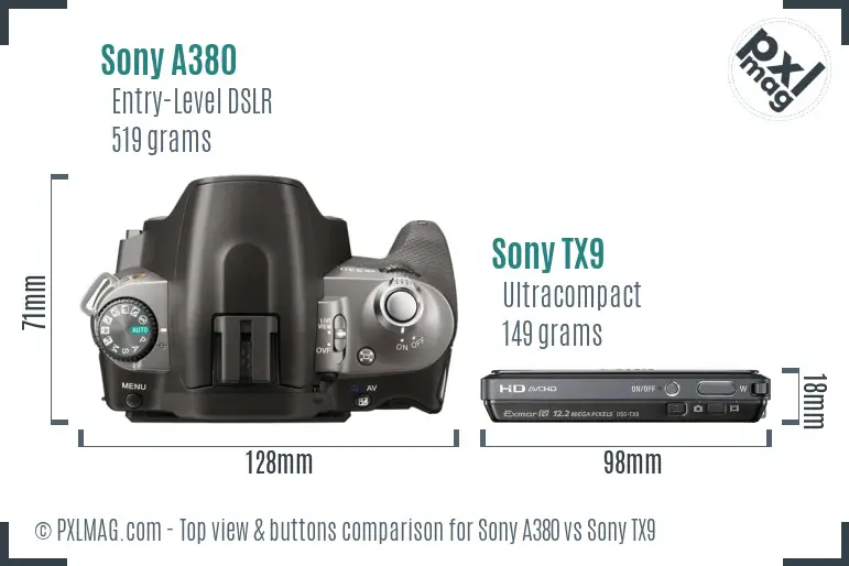 Sony A380 vs Sony TX9 top view buttons comparison