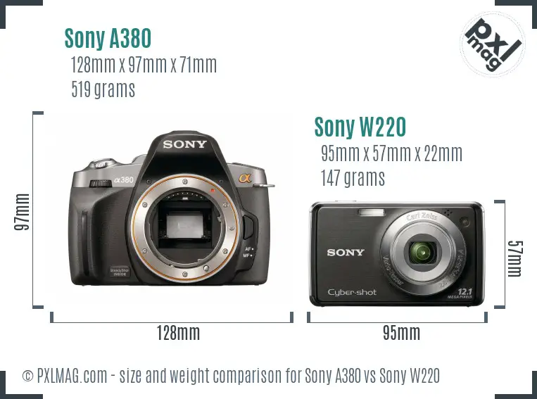 Sony A380 vs Sony W220 size comparison