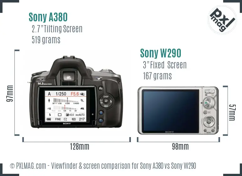 Sony A380 vs Sony W290 Screen and Viewfinder comparison