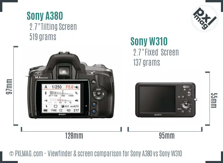 Sony A380 vs Sony W310 Screen and Viewfinder comparison