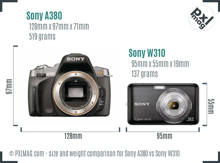 Sony A380 vs Sony W310 size comparison