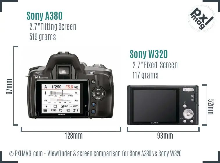 Sony A380 vs Sony W320 Screen and Viewfinder comparison