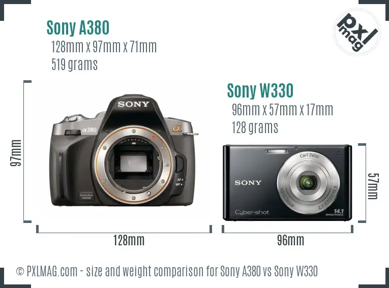 Sony A380 vs Sony W330 size comparison
