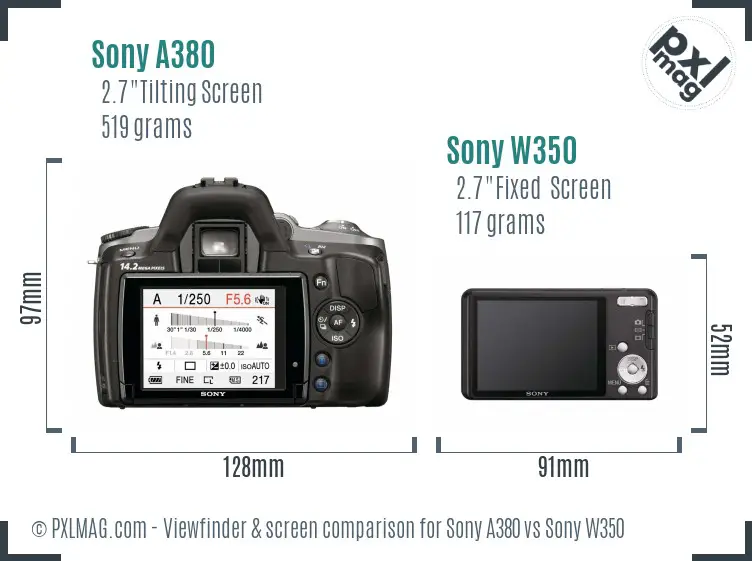 Sony A380 vs Sony W350 Screen and Viewfinder comparison