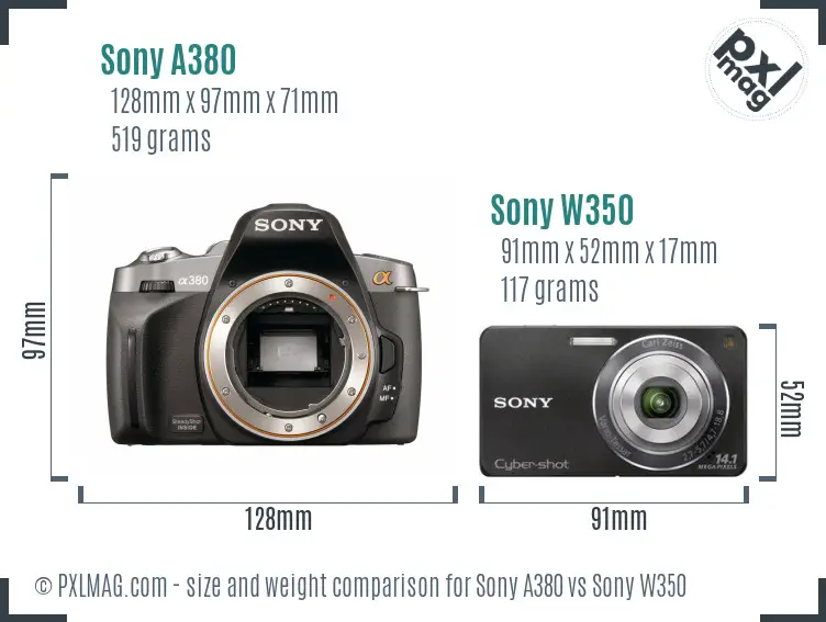 Sony A380 vs Sony W350 size comparison