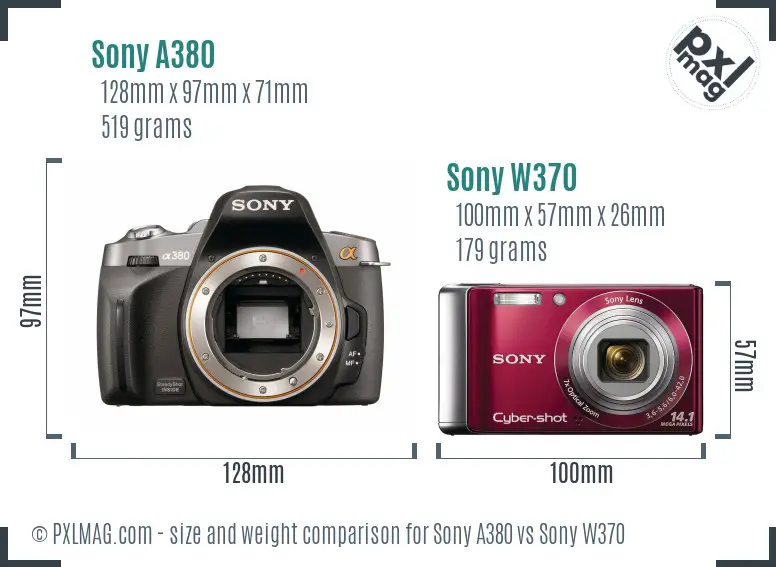 Sony A380 vs Sony W370 size comparison