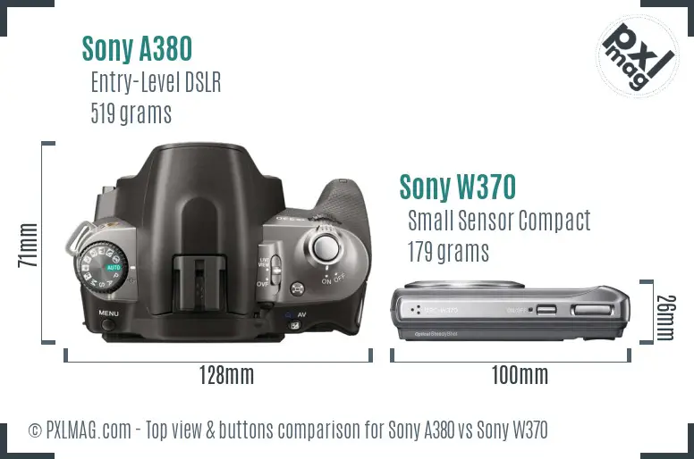 Sony A380 vs Sony W370 top view buttons comparison