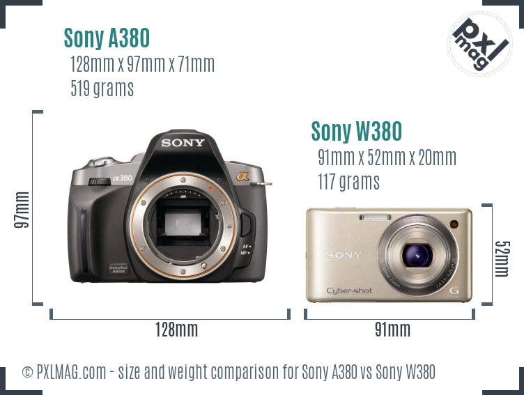 Sony A380 vs Sony W380 size comparison