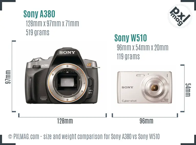 Sony A380 vs Sony W510 size comparison