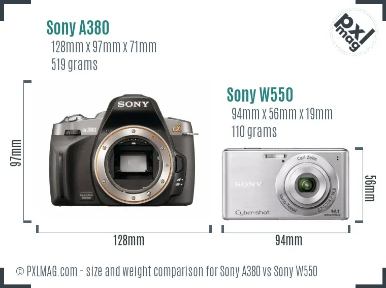 Sony A380 vs Sony W550 size comparison