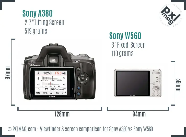 Sony A380 vs Sony W560 Screen and Viewfinder comparison
