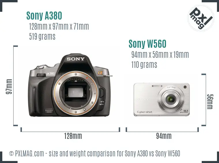 Sony A380 vs Sony W560 size comparison
