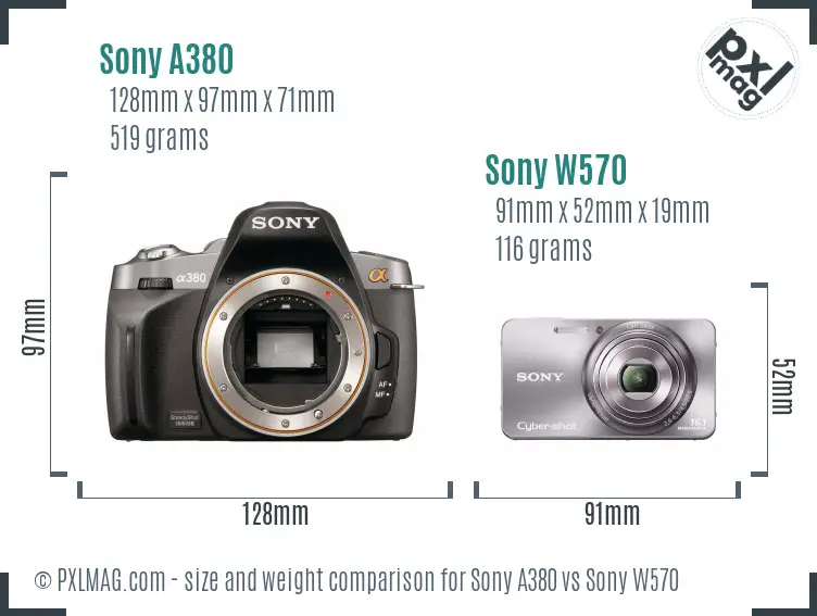 Sony A380 vs Sony W570 size comparison