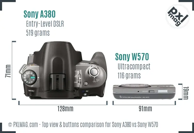 Sony A380 vs Sony W570 top view buttons comparison