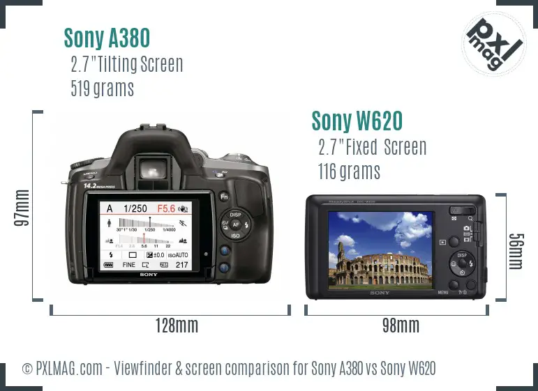 Sony A380 vs Sony W620 Screen and Viewfinder comparison