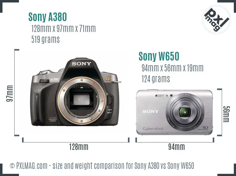 Sony A380 vs Sony W650 size comparison